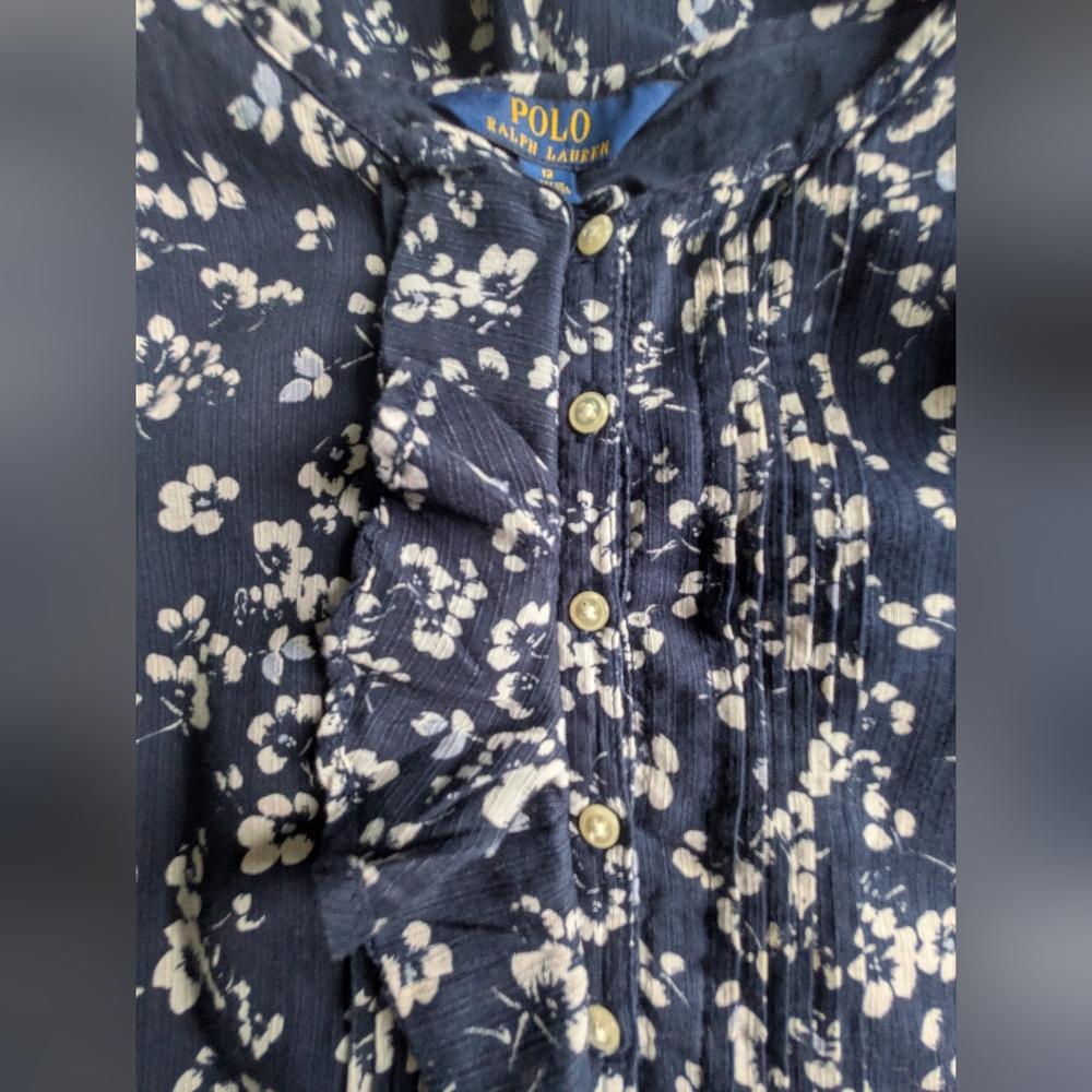 Polo Ralph Lauren Floral Pintucked Ruffle Dress Size Girls 12 - Picture 6 of 10